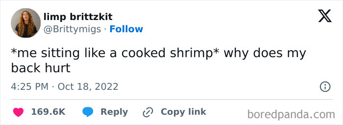 Screenshot of a humorous Instagram meme reflecting the millennial mind with a relatable text about back pain.