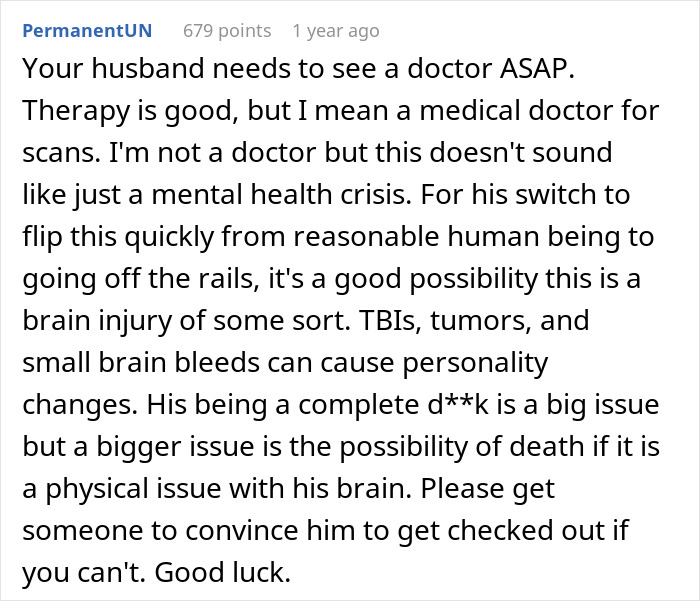 Comment warning about husband needing medical checks for brain issues after paternity test demand in woman’s 24-year marriage crisis. Comment warning about husband needing medical checks for brain issues after paternity test demand in woman’s 24-year marriage crisis.