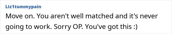 Comment expressing advice to move on due to unmatched relationship and concerns about bad habits impacting growth.