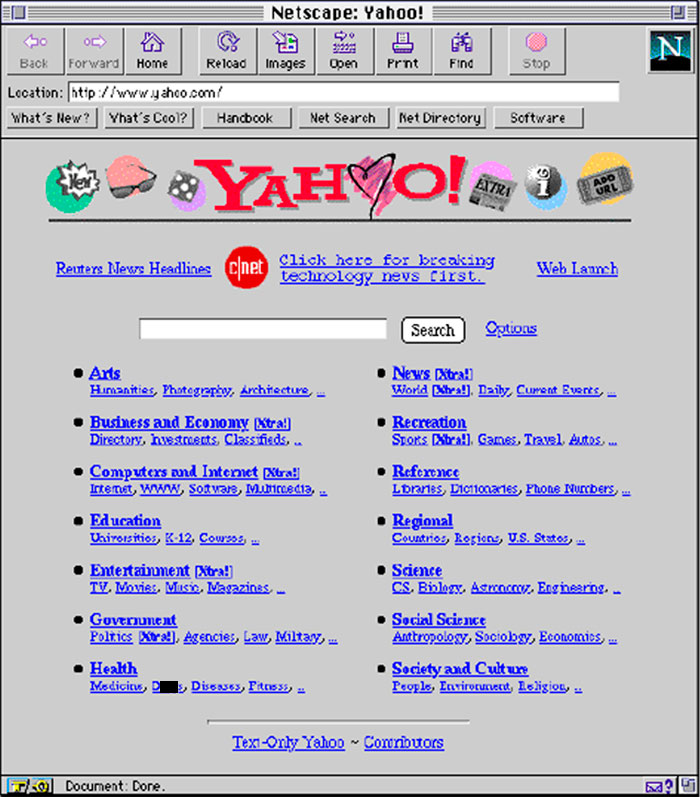 Early Yahoo homepage screenshot showcasing nostalgic internet design in nostalgic pics to unlock memories.