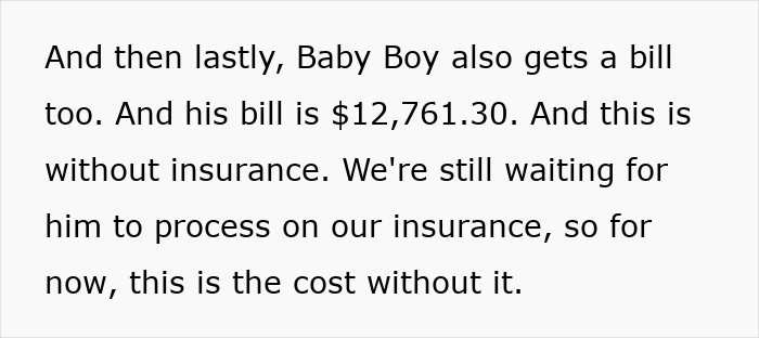 Text highlighting the high cost of giving birth in the US, mentioning a baby boy's medical bill of $12,761.30 without insurance.