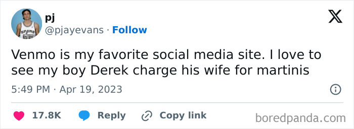 Tweet about Venmo from user pj, a hilariously random post highlighting social media humor to brighten your day.