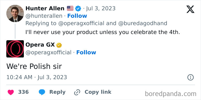 Twitter exchange showing misunderstanding about nationality, highlighting examples of American ignorance and cultural confusion.