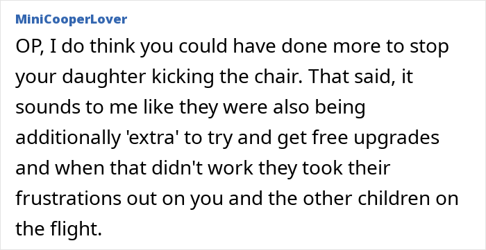 Comment text discussing a mom defending her toddler mid-flight as an angry passenger reacts to fidgeting. Comment text discussing a mom defending her toddler mid-flight as an angry passenger reacts to fidgeting.