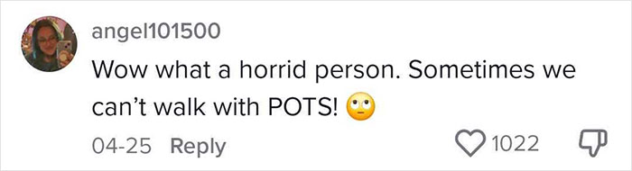 Social media comment criticizing harassment of woman with POTS for not looking disabled enough while using her car.
