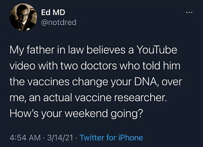 Screenshot of a tweet highlighting a facepalm moment about vaccine misinformation and common sense.