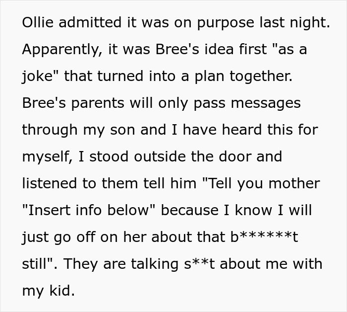 Text excerpt discussing a teen son and a plan involving a girlfriend, related to teen son get girlfriend pregnant on purpose.
