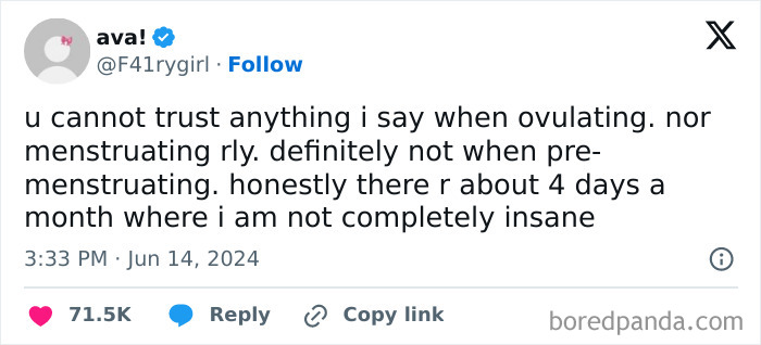 Tweet about hormonal struggles showing relatable women struggles in a humorous meme format on social media platform.