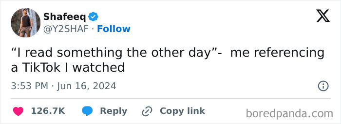 Tweet by Shafeeq referencing TikTok, expressing a relatable moment to smile today and cry tomorrow posts.