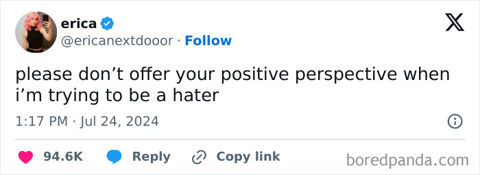 Tweet screenshot showing a humorous relatable meme about wanting to be a hater, fitting relatable memes to spam friends.