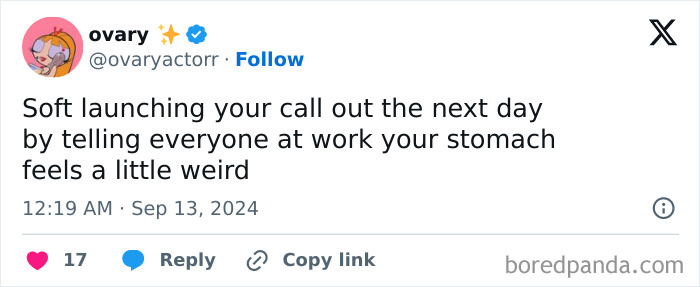 Tweet about soft launching a call out by saying your stomach feels weird, a hilariously random post to brighten your day.