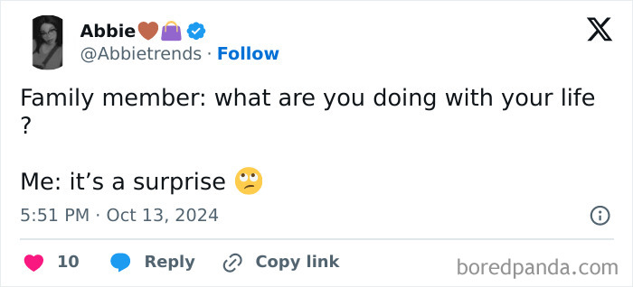 Tweet screenshot showing a millennial meme about life with a surprised emoji, reflecting Instagram meme culture trends.