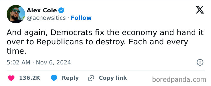 Social media post expressing frustration with the current political situation and party conflicts online.