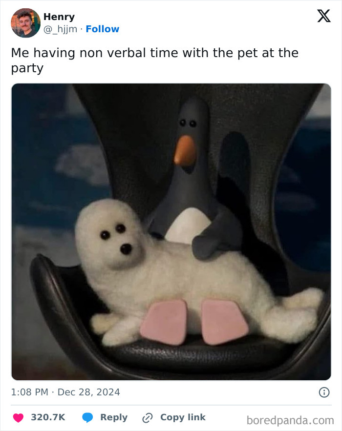 Cute animation of a penguin and a seal plush pet, perfect for relatable posts to make your day better with smiles.