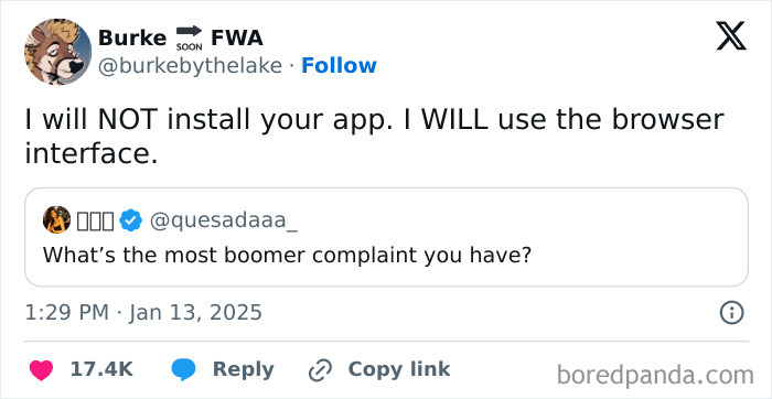 Screenshot of a tweet discussing boomer complaints about car features and preferences for physical keys.