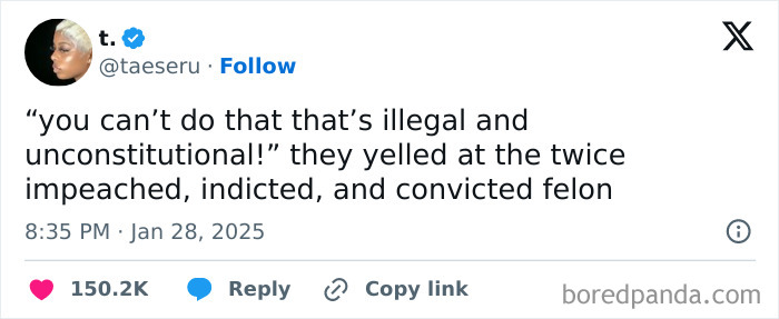 Social media post expressing frustration with the current political situation, showing public opinion online.