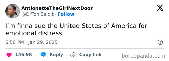 Screenshot of a social media post showing frustration with the current political situation and emotional distress.