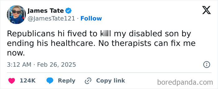 Screenshot of a social media post expressing strong frustration with the current political situation and healthcare impact.