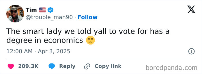 User expressing frustration about the current political situation in a social media post with an unhappy emoji.