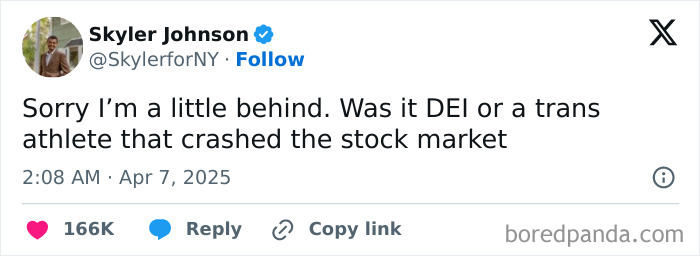 User tweet about frustration with the current political situation and its impact on the stock market.