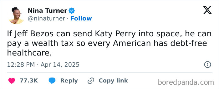 Tweet from Nina Turner expressing frustration with current political situation, emphasizing wealth tax for debt-free healthcare.