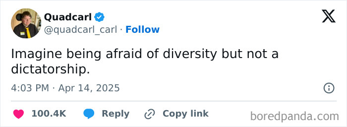 Screenshot of a social media post expressing frustration with the current political situation and diversity issues online.