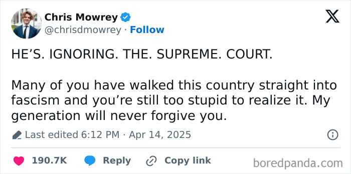 A tweet expressing frustration with the current political situation and concern about the future from the younger generation.