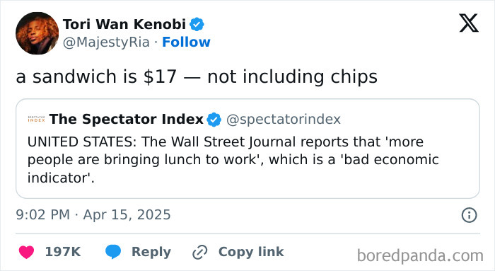 Social media post highlighting people’s frustration with the current political situation and economic complaints online.