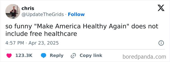 Tweet criticizing current political situation on healthcare, reflecting what people think online in 74 posts.