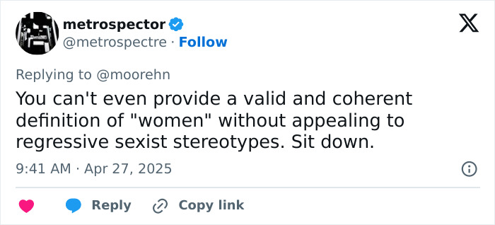 Screenshot of a tweet discussing women and sexist stereotypes in a conversation about why they love being alone.