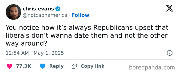 Tweet screenshot showing a political opinion about Republicans and liberals, reflecting people’s frustration with the political situation online.