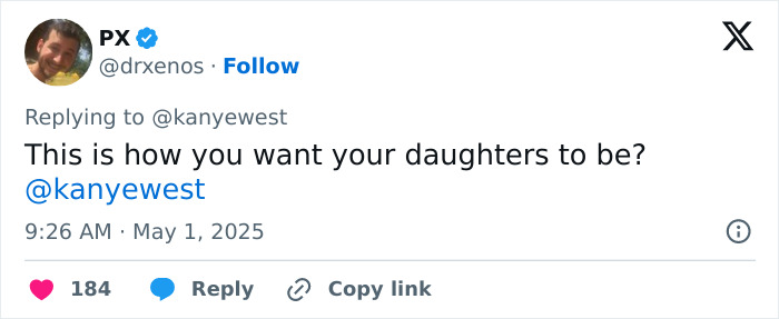 Screenshot of a Twitter reply to Kanye West questioning how he wants his daughters to be, related to subservient master topic.