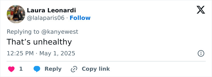 Screenshot of a Twitter reply to Kanye West's post about being subservient to Bianca Censori's master.