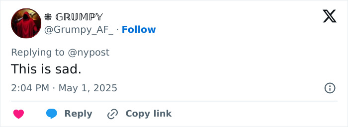 Twitter comment on Hulk Hogan&rsquo;s troubling new look at 71 expressing sadness, posted by user @Grumpy_AF_