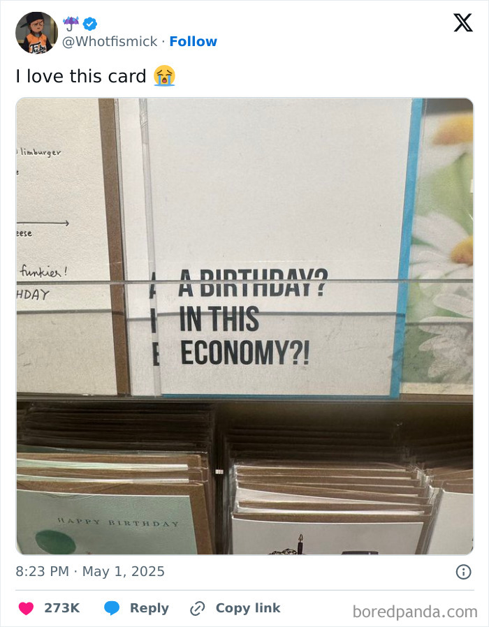 Social media users expressing frustration with the current political situation through a humorous birthday card.