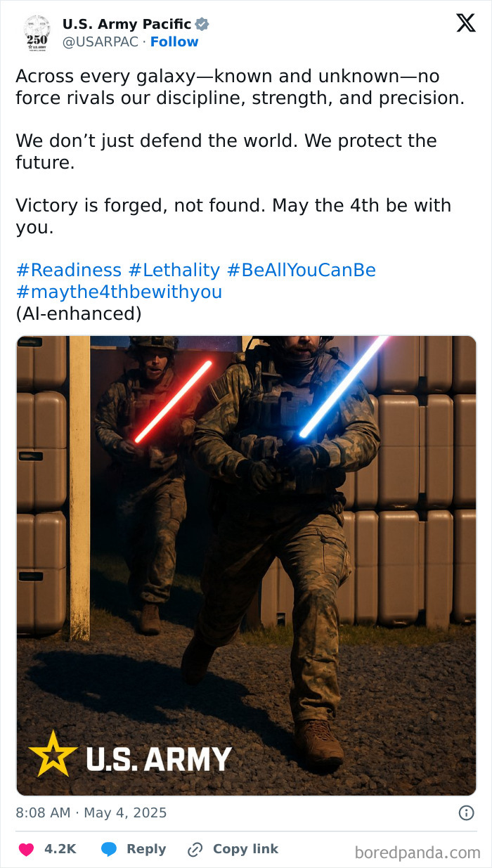 Two soldiers in combat gear wield glowing red and blue lightsabers in a tactical training exercise at night.