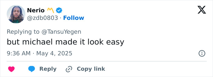 Tweet by user Nerio replying to @TansuYegen saying michael made the iconic lean look easy sparking new doubts about the move.