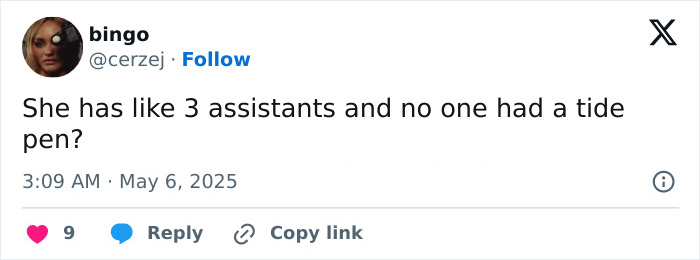 Tweet about Anna Wintour's Met Gala dress stain and the gossip around someone getting fired for it. Tweet about Anna Wintour's Met Gala dress stain and the gossip around someone getting fired for it.