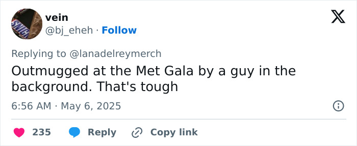 Tweet about a guy in the background at the Met Gala sparking massive thirst over the Lana Del Rey photo online.