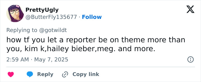 Fan tweet praising a reporter for repeatedly outshining celebrities on the Met Gala red carpet. Fan tweet praising a reporter for repeatedly outshining celebrities on the Met Gala red carpet.