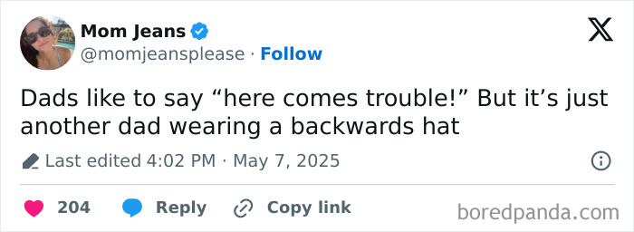Screenshot of a parenting tweet humorously highlighting dad behavior, part of parenting realities shared on social media.