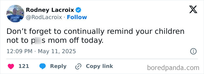 Tweet humorously reminding parents to manage children's behavior, illustrating real-life parenting challenges in May edition insights.