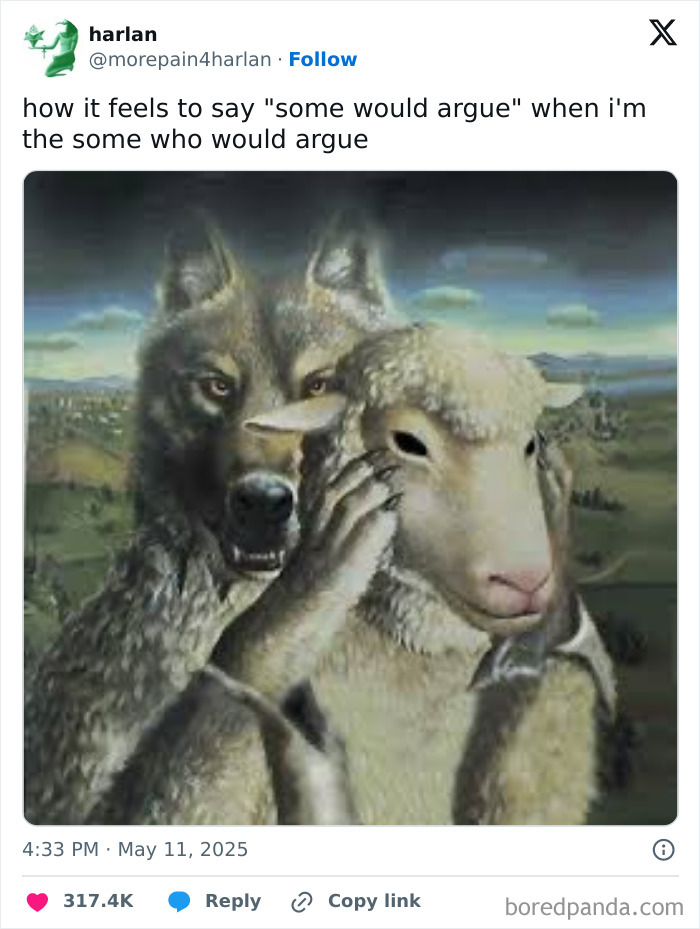 Wolf disguised as a sheep representing humor in popular tweets shared in May from a funny tweets collection.