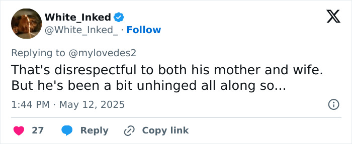 Screenshot of a tweet criticizing disrespectful behavior toward mother and wife sparking controversy over Justin Bieber's post.