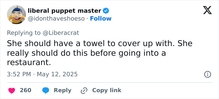 Screenshot of a social media reply criticizing a mom for public breastfeeding at a restaurant, telling her to cover up.