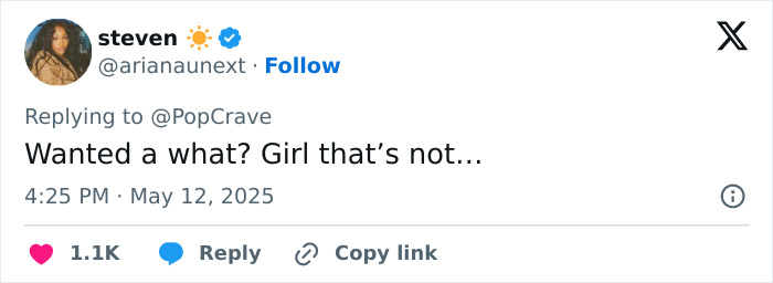 Screenshot of a Twitter reply criticizing Miley Cyrus' sister Noah's revealing look after a Hannah Montana post.