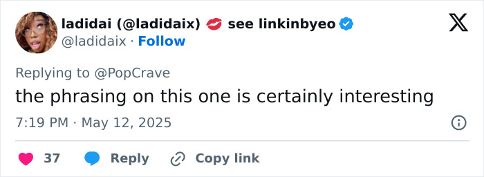 Screenshot of a tweet responding to a post about Miley Cyrus' sister Noah&rsquo;s revealing look and a weird Hannah Montana reference.
