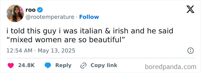 Screenshot of a funny tweet from May featuring a humorous comment about mixed women, shared on social media.