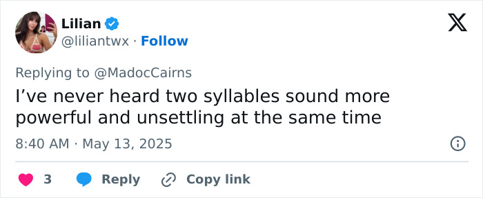 Screenshot of a viral social media post discussing the most menacing thing a pope said in a powerful two-syllable message.