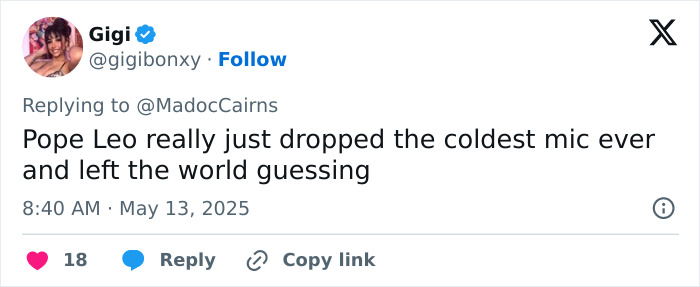 Screenshot of a social media post discussing the Pope's one-word message to the United States going viral.